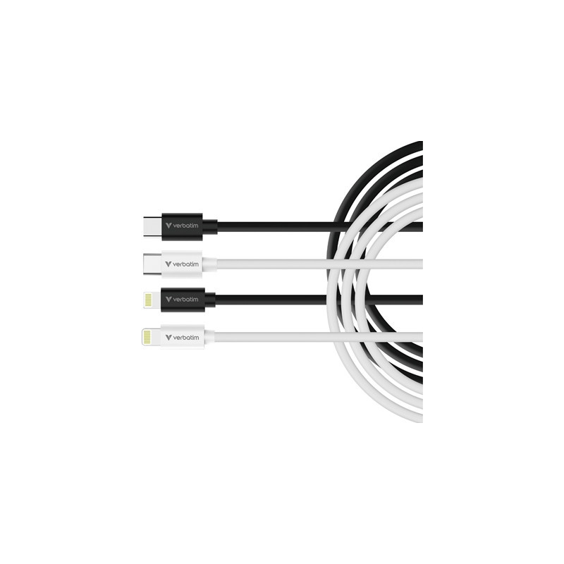 Verbatim Essentials Sync & Charge USB-C to Lightning Cables (2 pack) Black & White  1m  27W PD  480Mbps  USB Power Delivery 3.0 