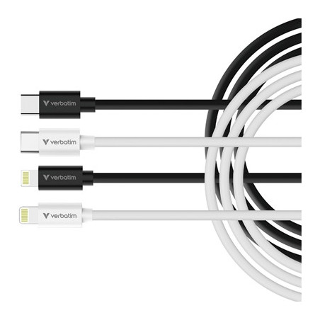 Verbatim Essentials Sync & Charge USB-C to Lightning Cables (2 pack) Black & White  1m  27W PD  480Mbps  USB Power Delivery 3.0 