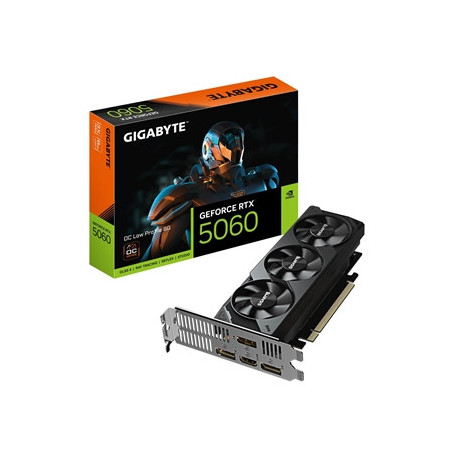 Gigabyte NVIDIA GeForce RTX 5060 OC Low Profile OC 8GB GDDR7 Graphics Card  3840 CUDA Cores  2512 MHz Core Clock  Triple Fan  3x