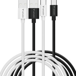 Verbatim Essentials Sync & Charge USB-A to C Cables (2 pack) Black & White 1m 18W QC  480Mbps  Quick Charge 3.0 Support Up To 18
