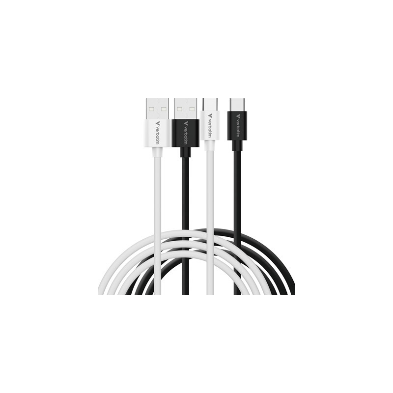 Verbatim Essentials Sync & Charge USB-A to C Cables (2 pack) Black & White 1m 18W QC  480Mbps  Quick Charge 3.0 Support Up To 18
