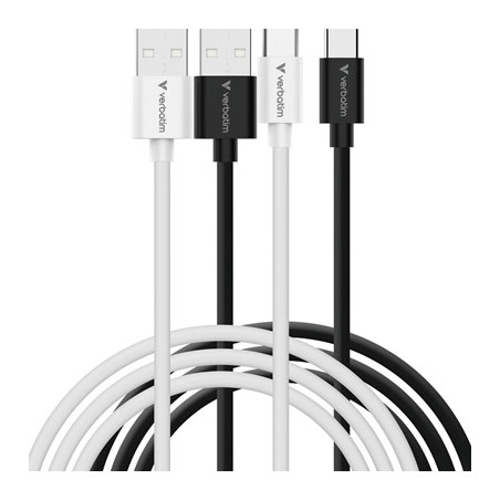 Verbatim Essentials Sync & Charge USB-A to C Cables (2 pack) Black & White 1m 18W QC  480Mbps  Quick Charge 3.0 Support Up To 18