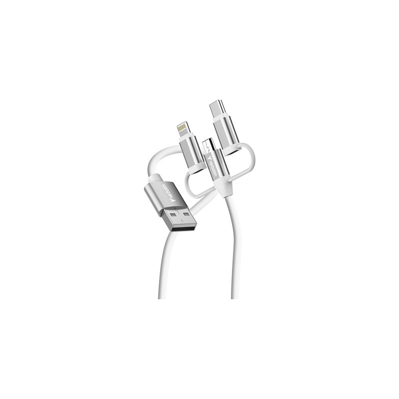 Verbatim Essentials 3-in-1 Sync & Charge Cable USB-A to Micro-B  USB-C and Lightning  1m  18W QC  480Mbps  Quick Charge 3.0 Supp