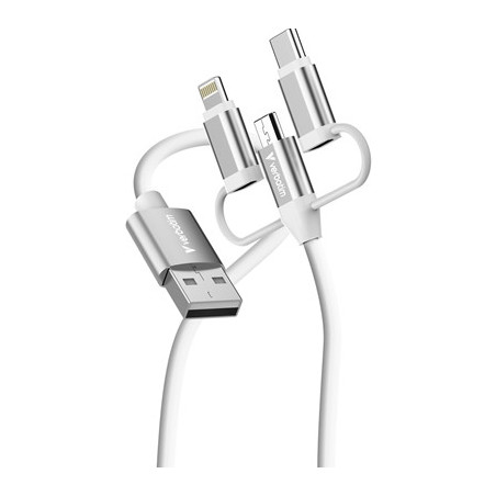 Verbatim Essentials 3-in-1 Sync & Charge Cable USB-A to Micro-B  USB-C and Lightning  1m  18W QC  480Mbps  Quick Charge 3.0 Supp