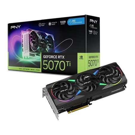 PNY NVIDIA GEFORCE RTX 5070Ti  ARGB Epic-X RGB OC16GB  GDDR7 Graphics Card  8960 Cuda Cores  2295 MHz Core Clock  Triple Fan  3 