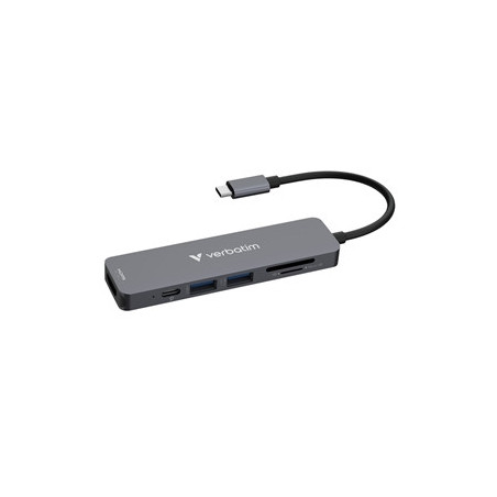 Verbatim USB-C Essentials Multiport Hub 6 Port With Card Reader  Supports Up To 100W Power Delivery  SD/MicroSD Slots Supports R