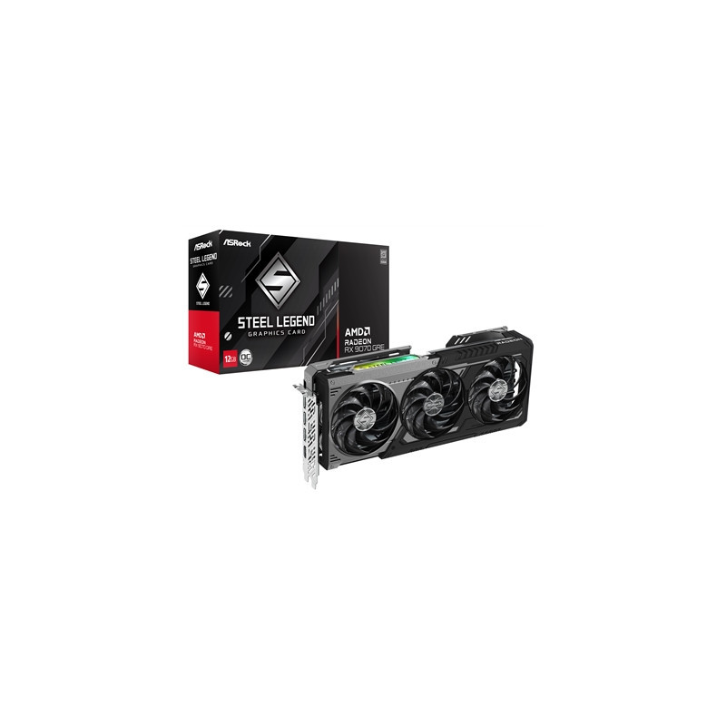 ASRock AMD Radeon RX 9070 GRE Steel Legend Dark OC 12GB GDDR6 Graphics Card  3072 Streams  2340 MHz Core Clock  Triple Fan  3x D