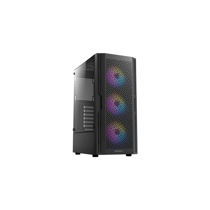 ANTEC AX20 Case  Black  Mid Tower  1 x USB 3.0 / 2 x USB 2.0  Tempered Glass Side Window Panel  Slanted Bar & Mesh Design for Ma