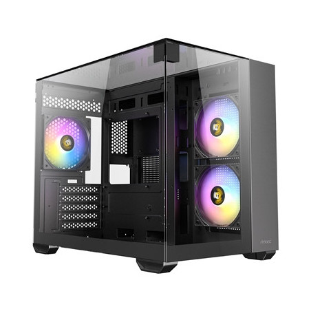 Antec CX600M Trio ARGB Mini Tower Gaming Case  Black  Tempered Glass Panels  Dual Chamber Design  Vertical Cooling  Pre-Installe