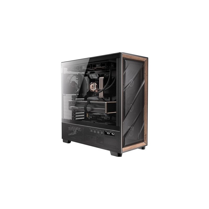 Antec Flux PRO Full Tower PC Case with Tempered Glass  Black/Wood  6 Pre-Installed Fans  USB Type-C  E-ATX/ATX/mATX/mITX Compati
