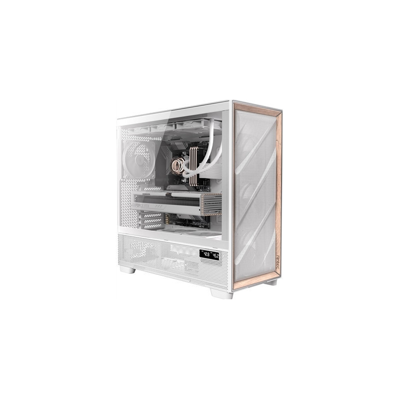Antec Flux PRO Full Tower PC Case with Tempered Glass  White/Wood  6 Pre-Installed Fans  USB Type-C  E-ATX/ATX/mATX/mITX Compati