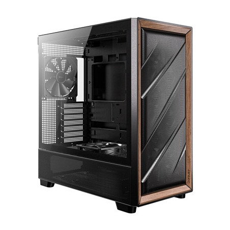 Antec FLUX Mid Tower PC Case - Tempered Glass  Black/Wood  5 PWM Fans  USB-C  E-ATX/ATX/mATX/ITX Compatibility