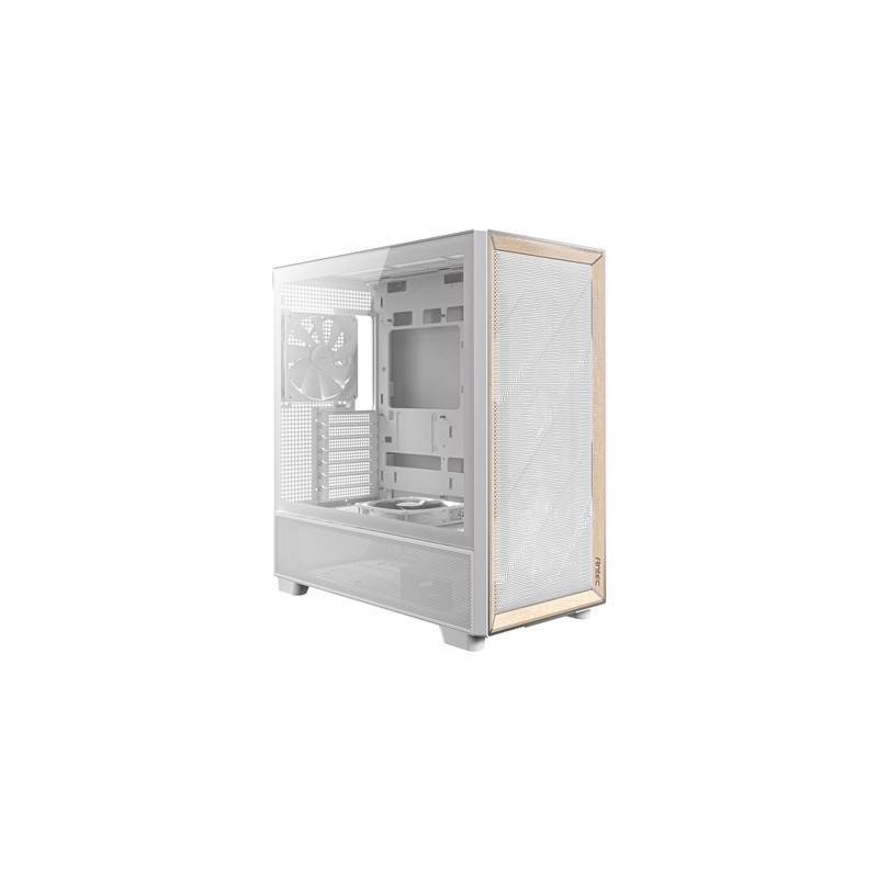 Antec FLUX Mid Tower PC Case - Tempered Glass  White/Wood  5 PWM Fans  USB-C  E-ATX/ATX/mATX/ITX Compatibility