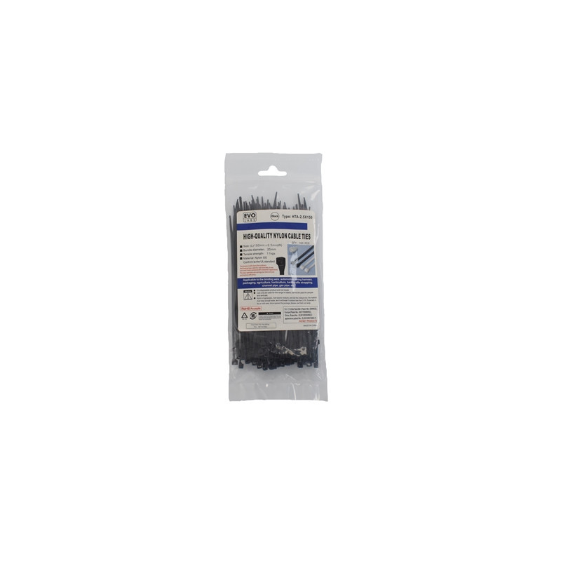 Evo Labs Black Cable Ties 150 x 2.5mm 100 Pack