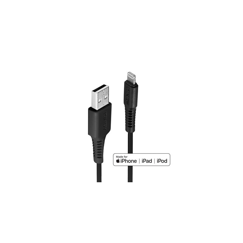 Lindy 31319 0.5m USB-A (M) 2.0 To Lightening (M) MFi Certified 480Mbps Cable - Black