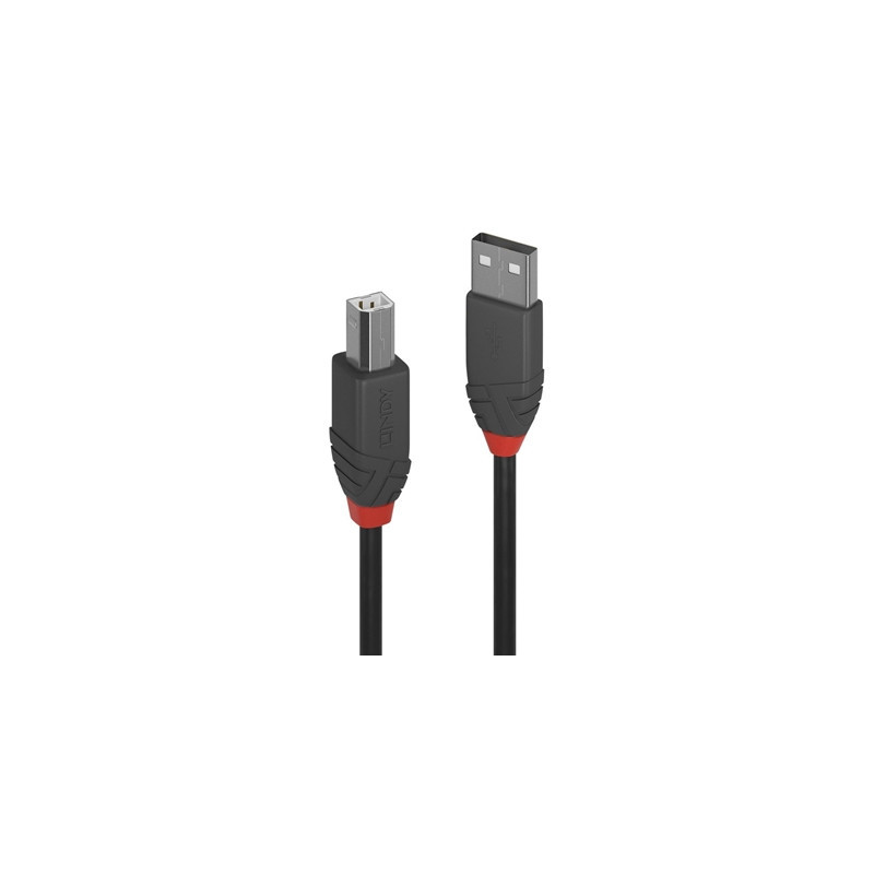 LINDY 36674 Anthra Line USB Cable  USB 2.0 Type-A (M) to USB 2.0 Type-B (M)  3m  Black & Red  Supports Data Transfer Speeds up t