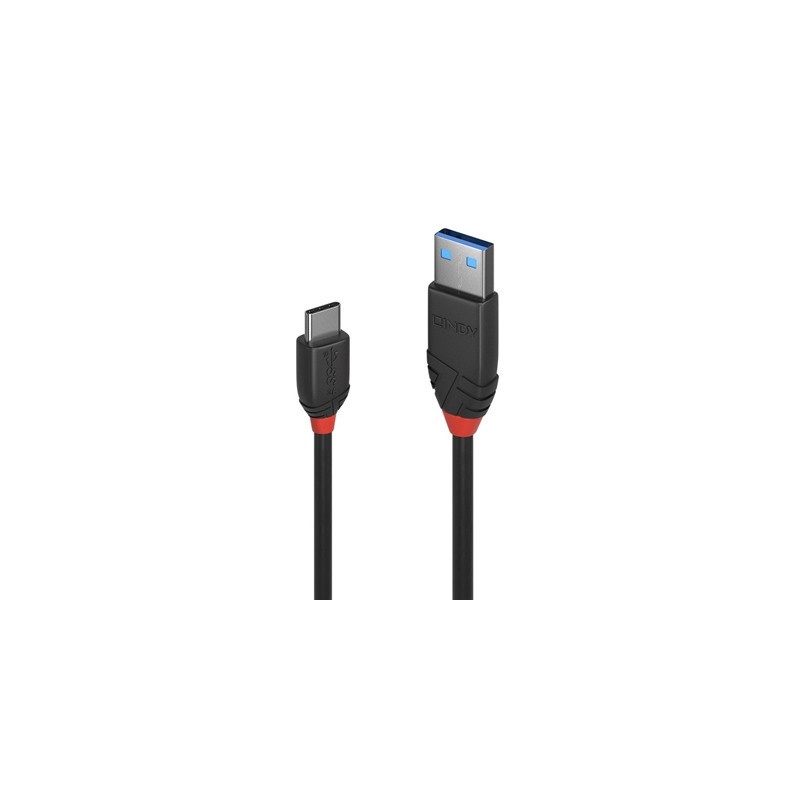 Lindy 36915 0.5m USB-A (M) 3.2 To USB-C (M) 3.2 Black Line 10Gbps Cable - Black