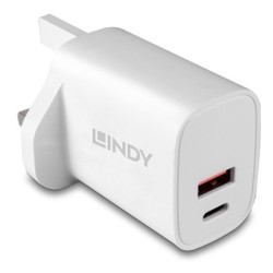 LINDY 73416 Power Adapter  USB  24 pin USB-C  20W  Fast Charge  Power Delivery 3.0  White