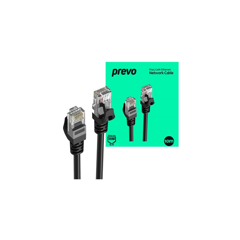 Prevo CAT6-BLK-10M Network Cable  RJ45 (M) to RJ45 (M)  CAT6  10m  Black  Oxygen Free Copper Core  Sturdy PVC Outer Sleeve & Cli