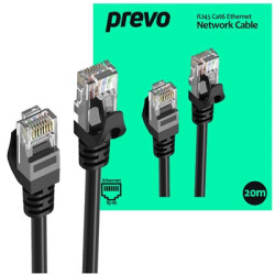 Prevo CAT6-BLK-20M Network Cable  RJ45 (M) to RJ45 (M)  CAT6  20m  Black  Oxygen Free Copper Core  Sturdy PVC Outer Sleeve & Cli