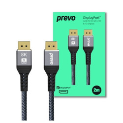 Prevo DP14-2M DisplayPort Cable  DisplayPort 1.4 (M) to DisplayPort 1.4 (M)  2m  Black & Grey  Supports Displays up to 8K@60Hz  