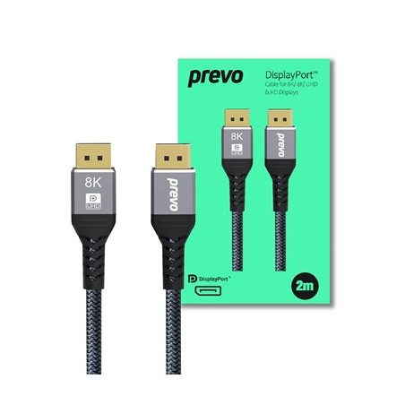 Prevo DP14-2M DisplayPort Cable  DisplayPort 1.4 (M) to DisplayPort 1.4 (M)  2m  Black & Grey  Supports Displays up to 8K@60Hz  