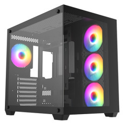 CRONUS Pallas Case  Gaming  Black  Mid Tower  1 x USB 3.0 / 2 x USB 2.0  Tempered Glass Front & Side Window Panels  RGB LED Fans