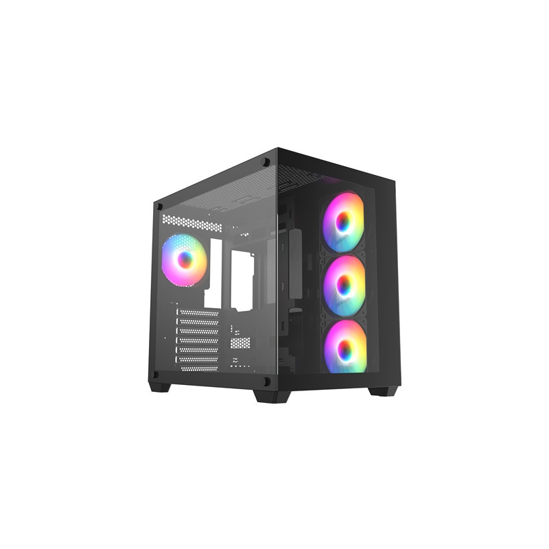 CRONUS Pallas Case  Gaming  Black  Mid Tower  1 x USB 3.0 / 2 x USB 2.0  Tempered Glass Front & Side Window Panels  RGB LED Fans