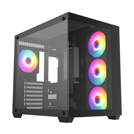 CRONUS Pallas Case  Gaming  Black  Mid Tower  1 x USB 3.0 / 2 x USB 2.0  Tempered Glass Front & Side Window Panels  RGB LED Fans