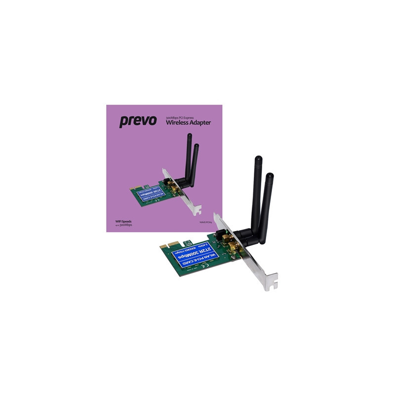 Prevo 300mbps N300 PCI Express Wireless Adapter with Additional Low Profile Bracket