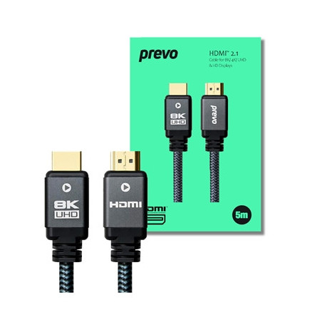 Prevo HDMI-2.1-5M HDMI Cable  HDMI 2.1 (M) to HDMI 2.1 (M)  5m  Black & Grey  Supports Displays up to 8K@60Hz  99.9% Oxygen-Free