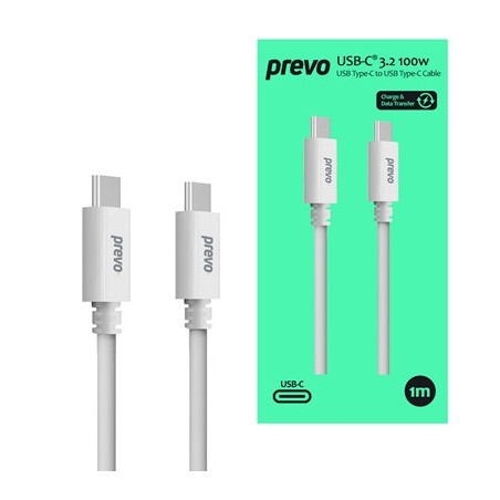Prevo USB 3.2 100W C to C cable  20V/5A  10GB/20GB/s  White  Superior Design & Performance  Retail Box Packaging