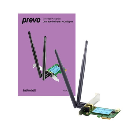 Prevo 1200mbps AC1200 PCI-Express Dual Band Wireless AC Adapter with Detachable Antennas and Additional Low Profile Bracket