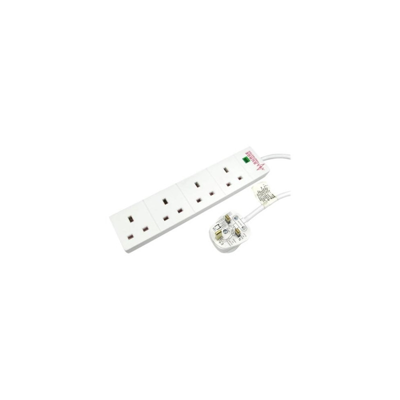 5m 4 Gang Surge Protected LED Indicator UK Mains Extension - White