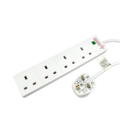 5m 4 Gang Surge Protected LED Indicator UK Mains Extension - White