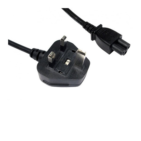 1.8m UK 3 Pin Plug To IEC C5 (Clover) 5 Amp Fuse Mains Extension Cable - Black