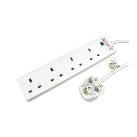 2m 4 Gang Surge Protected LED Indicator UK Mains Extension - White