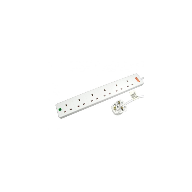 5m 6 Gang Surge Protected LED Indicator UK Mains Extension - White