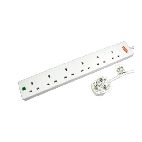5m 6 Gang Surge Protected LED Indicator UK Mains Extension - White