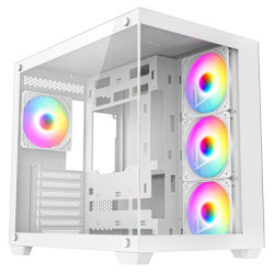 CRONUS Pallas Case  Gaming  White  Mid Tower  1 x USB 3.0 / 2 x USB 2.0  Tempered Glass Front & Side Window Panels  RGB LED Fans