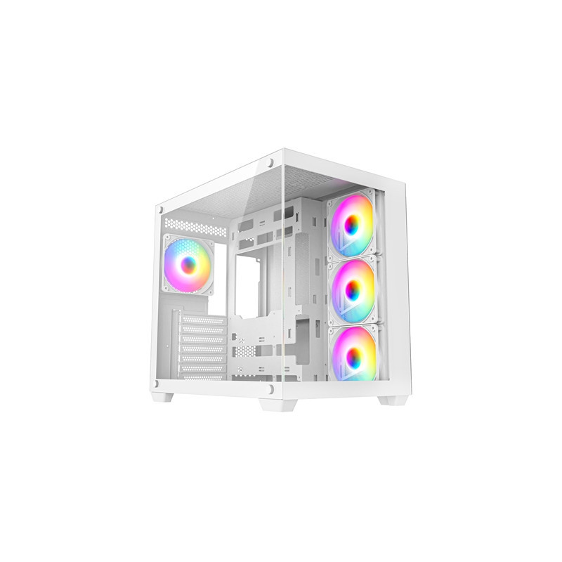 CRONUS Pallas Case  Gaming  White  Mid Tower  1 x USB 3.0 / 2 x USB 2.0  Tempered Glass Front & Side Window Panels  RGB LED Fans