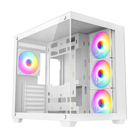 CRONUS Pallas Case  Gaming  White  Mid Tower  1 x USB 3.0 / 2 x USB 2.0  Tempered Glass Front & Side Window Panels  RGB LED Fans
