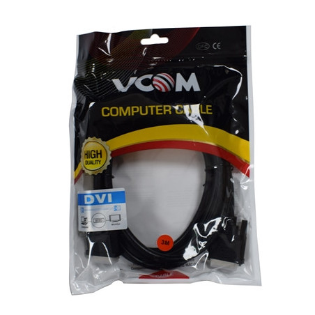 VCOM DVI-D (M) to DVI-D (M) (24+1 pin) 3m Black Retail Packaged Display Cable  Works with Flat Panel Displays  Digital CRT Monit