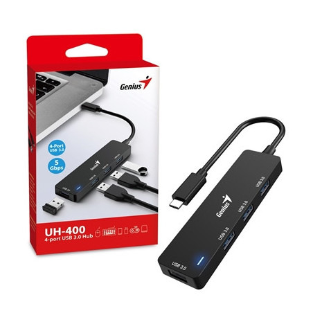 Genius 4 Port USB-C Hub  4 x USB 3.0 Type-A (F) Ports  Plug and Play Installation