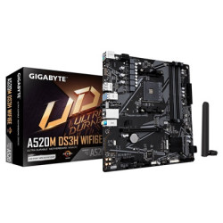 Gigabyte A520M DS3H WIFI6E AMD AM4 Socket Motherboard  Micro-ATX  4x DDR4 Slots  1x M.2 Socket  GbE LAN  Wi-Fi 6E  1x DisplayPor