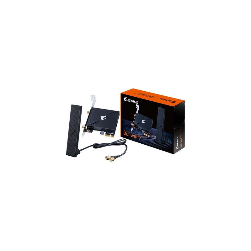 Gigabyte GC-WIFI7 Intel WiFi 7 5800Mbps Tri-Band Wireless PCI-Express and Bluetooth 5.3 Card with Magnetic Ultra High-Gain Anten