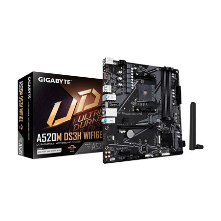 Gigabyte A520M DS3H WIFI6E AMD AM4 Socket Motherboard  Micro-ATX  4x DDR4 Slots  1x M.2 Socket  GbE LAN  Wi-Fi 6E  1x DisplayPor