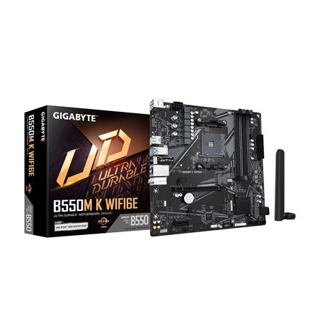 Gigabyte B550M K WIFI6E AMD AM4 Socket Motherboard  Micro-ATX  4x DDR4 Slots  2x M.2 Socket  GbE LAN  Wi-Fi 6E  1x DisplayPort /