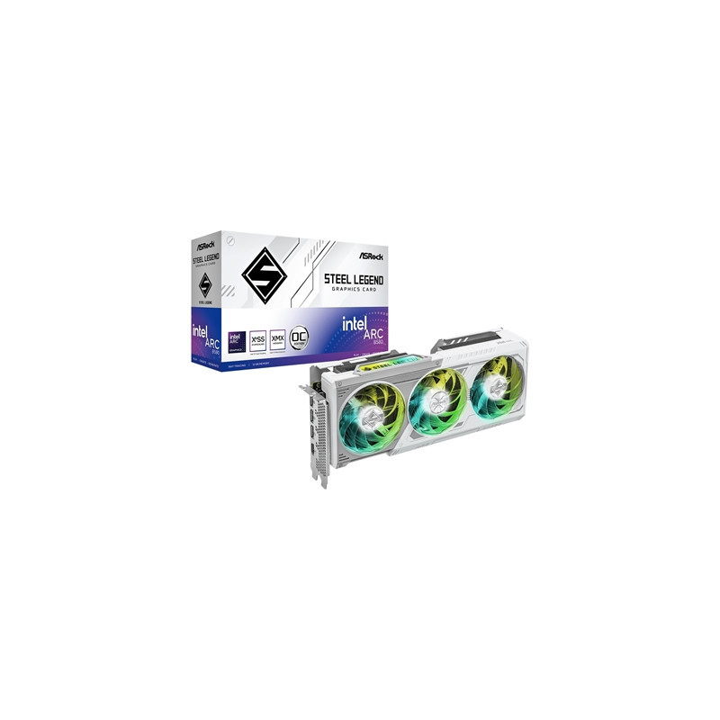ASRock Intel Arc B580 Steel Legend OC 12GB GDDR6 Graphics Card  2800 MHz Base Clock  Dual Fan  White  RGB  3x DisplayPorts / 1x 