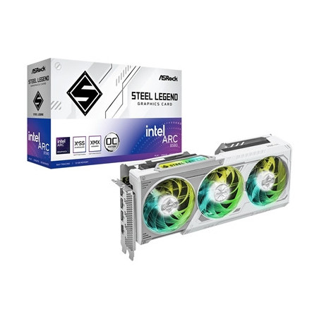 ASRock Intel Arc B580 Steel Legend OC 12GB GDDR6 Graphics Card  2800 MHz Base Clock  Dual Fan  White  RGB  3x DisplayPorts / 1x 